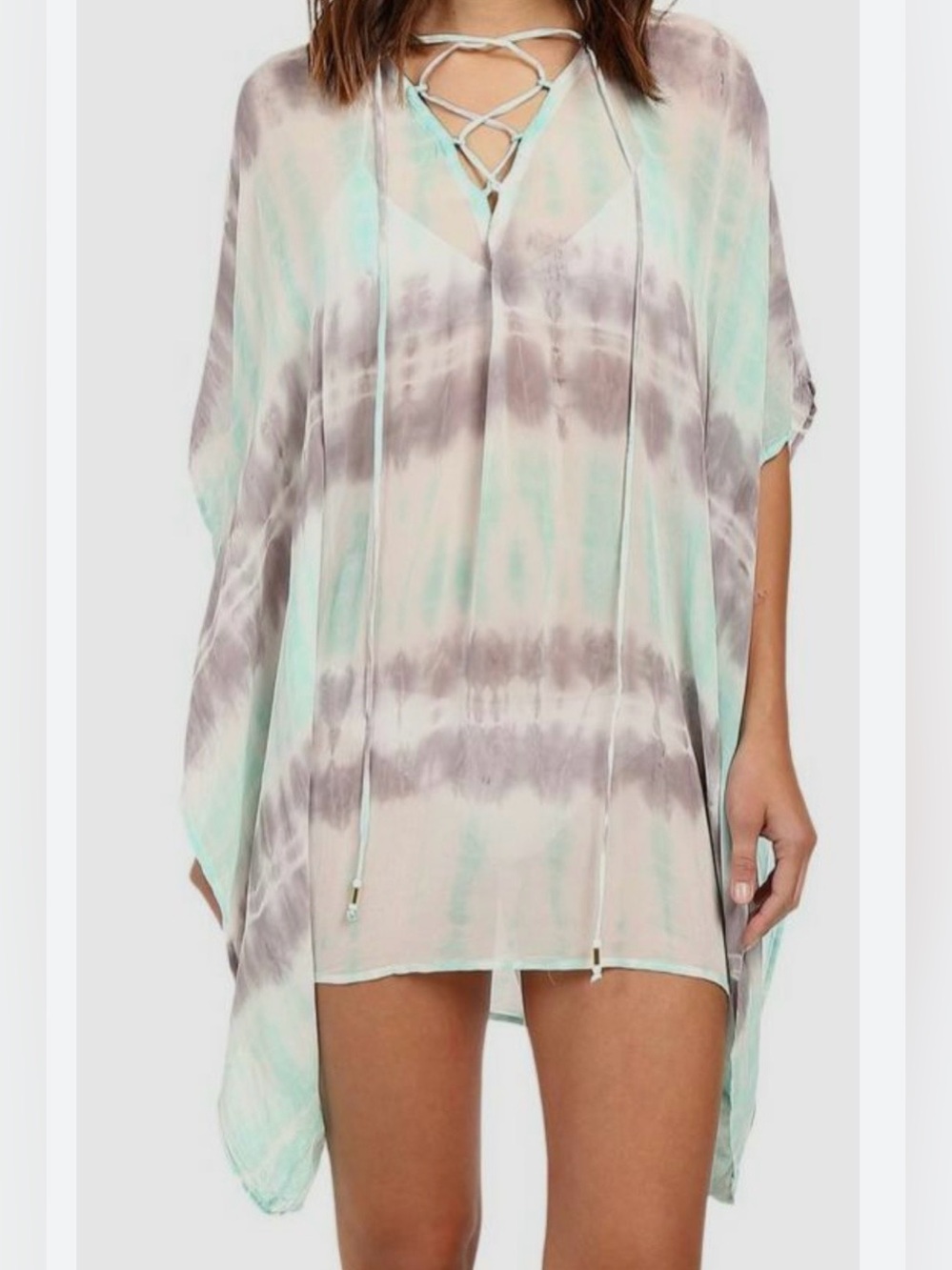 Young Fabulous & Broke Tie Dye Lace-Up Kaftan Poncho Cover Up One Size NWT
